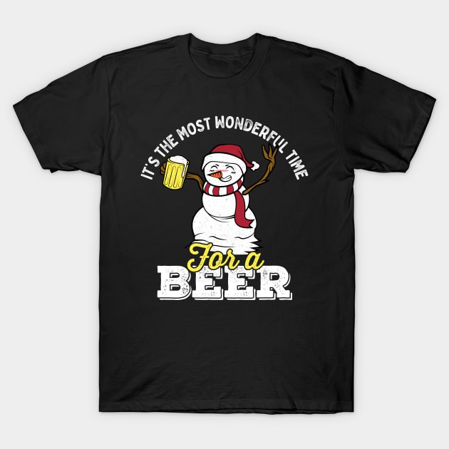 It's the Most Wonderful Time For A Beer Christmas Snowman T-Shirt by VDK Merch